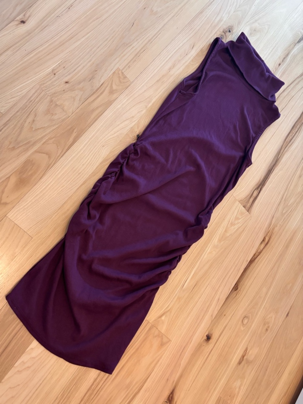 NWT Evereve Michael Stars Ruched Turtleneck Mini Dress Plum Ribbed Sleeveless L - Picture 7 of 8